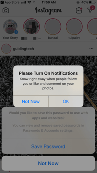 Screenshot of Instagram notification pop-up.  Source: Instagram, www.instagram.com